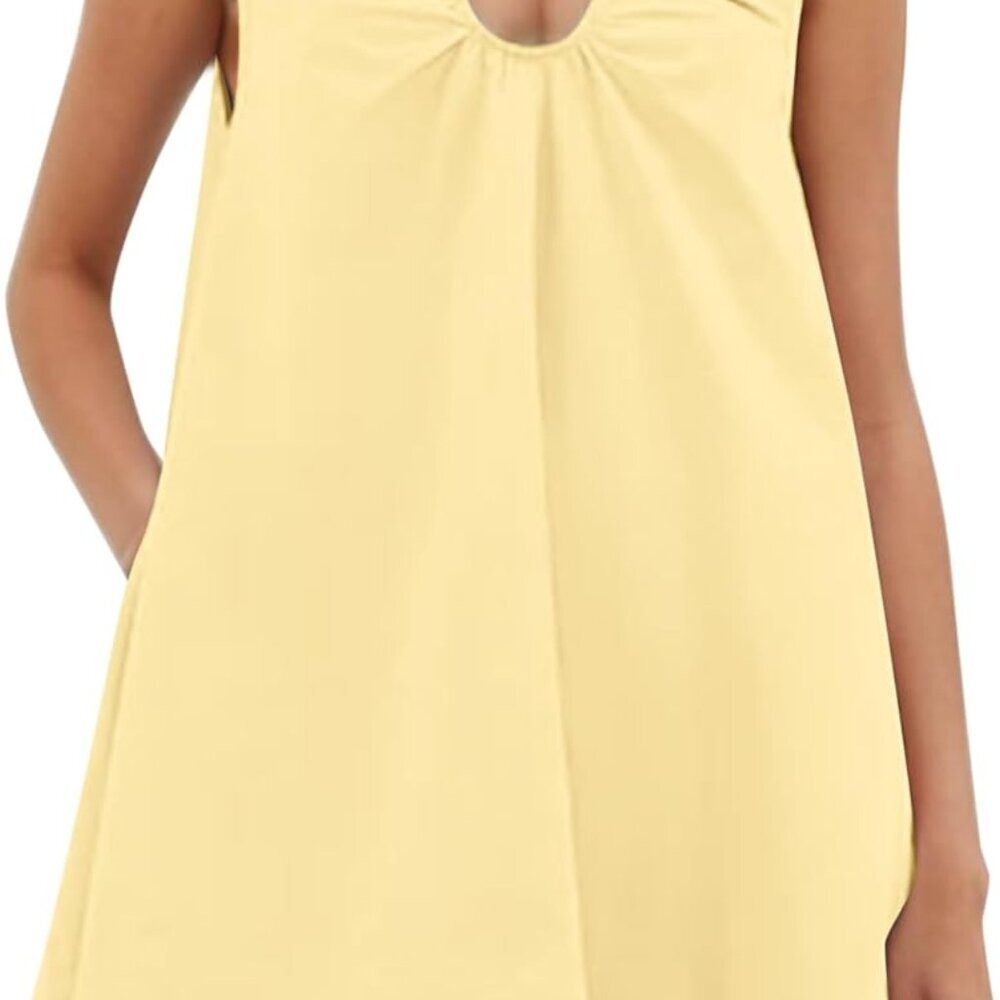 Women's Cotton Babydoll Mini Dress Summer Sleeveless Pockets Casual